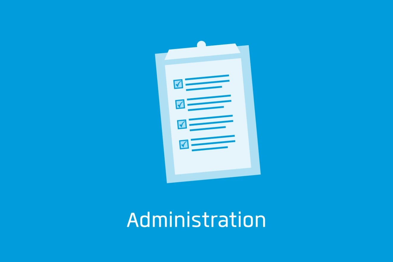 Dienstleistung „Administration“: Icon Klemmbrett mit Checkliste