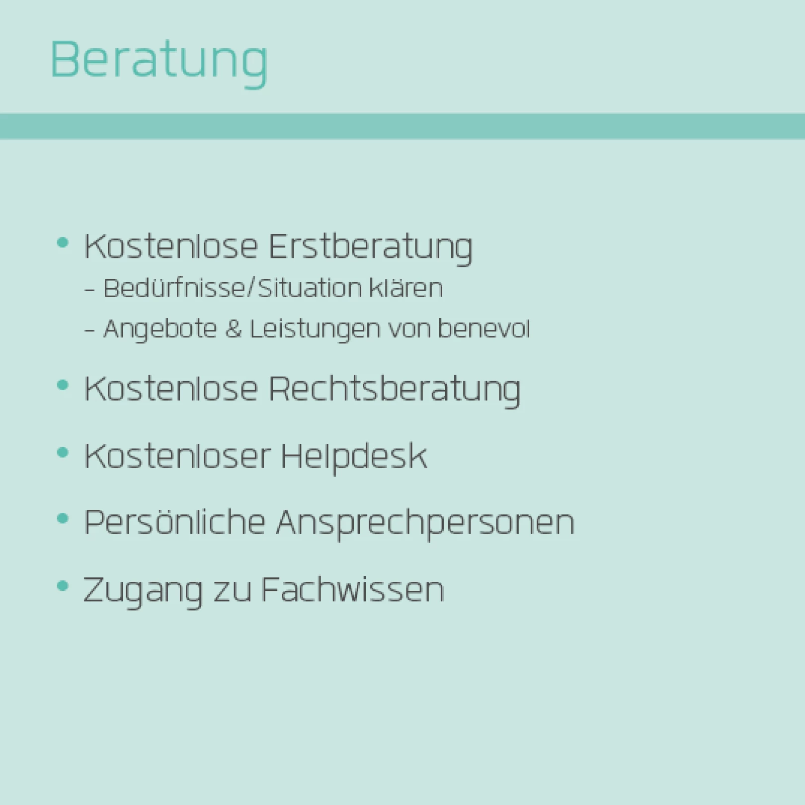 Partnerangebot: Beratung: Grünes Visual zeigt Vorteile der benevol Partnerschaft auf. Kostenlose Erstberatung, Rechtsberatung, Helpdesk, persönliche Ansprechpersonen, Zugang zu Fachwissen