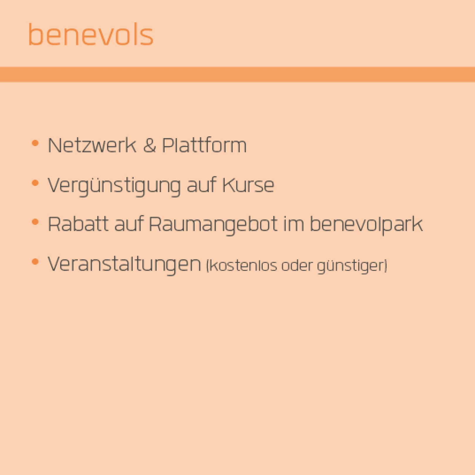 Partnerangebot: benevols: Netzwerk & Plattform, Vergünstigungen Kurse & Veranstalungen, Rabatt auf Raumangebot benevolpark